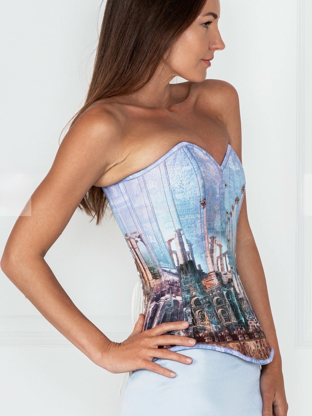 Corset Story Longline Architectural Print Waist Taming Corset Size 28 (31-32”)
